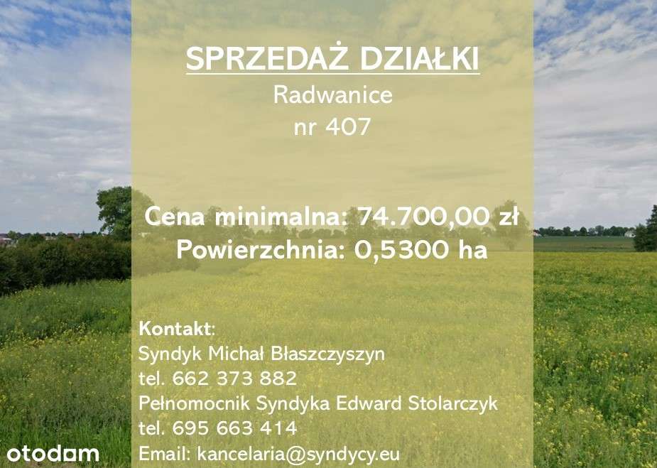 Syndyk sprzeda działkę gruntu - Pełny obrazek: 1/3