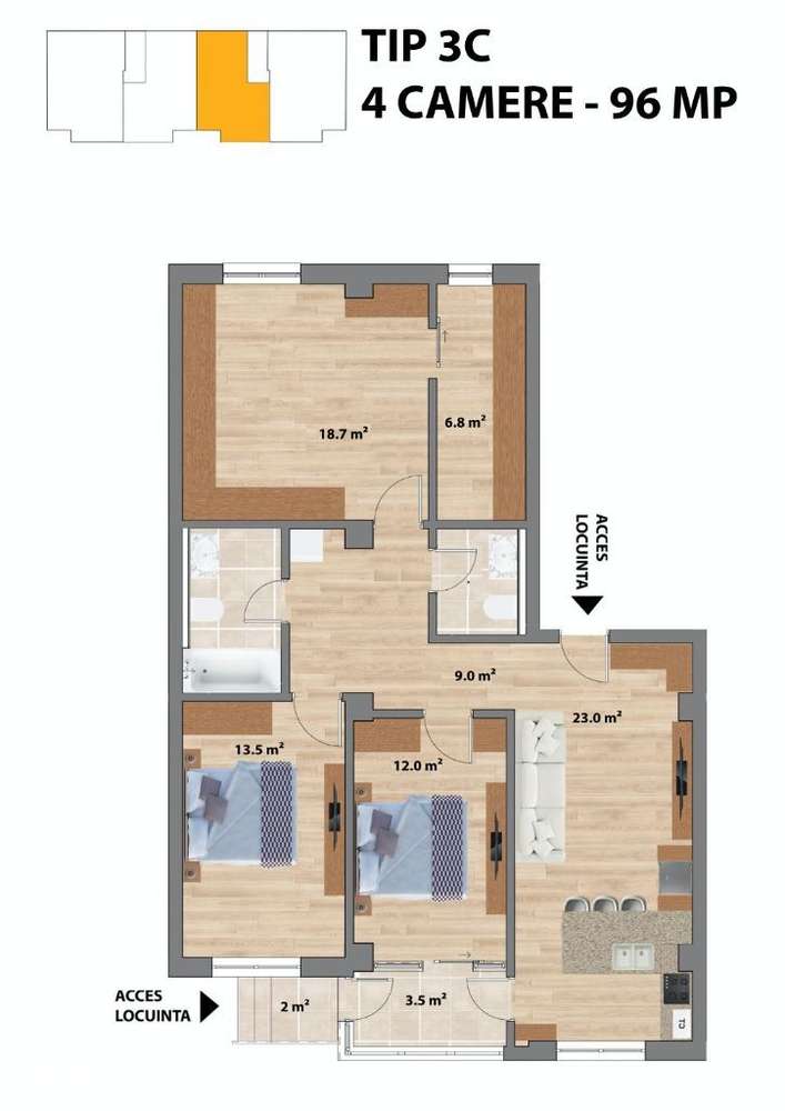 Finalizat/Intabulat - Sun Residence-Ap 4 camere-96 Mp - Grădină 43 Mp-15
