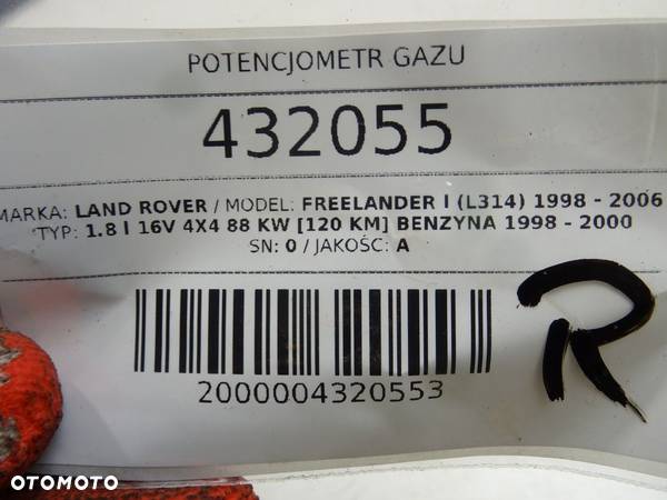 POTENCJOMETR GAZU LAND ROVER FREELANDER I (L314) 1998 - 2006 1.8 i 16V 4x4 88 kW [120 KM] benzyna - 5