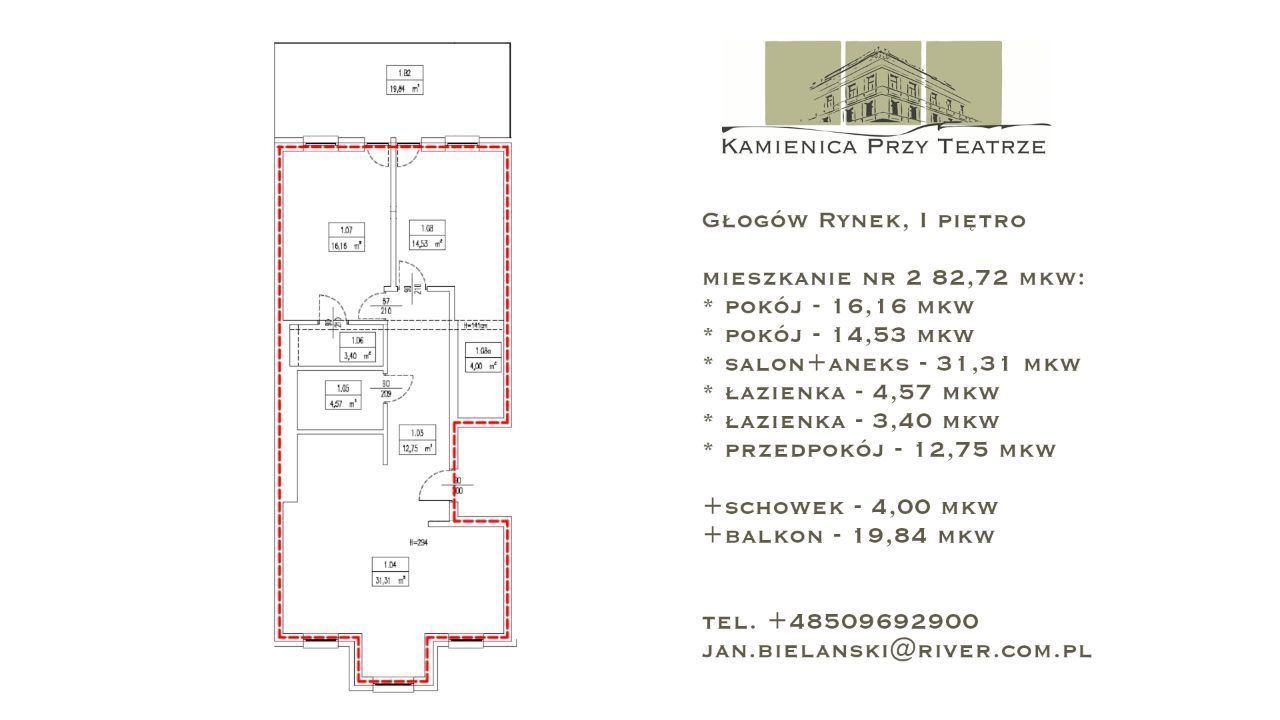Nowe mieszkanie 82 mkw| I piętro | Rynek Głogów