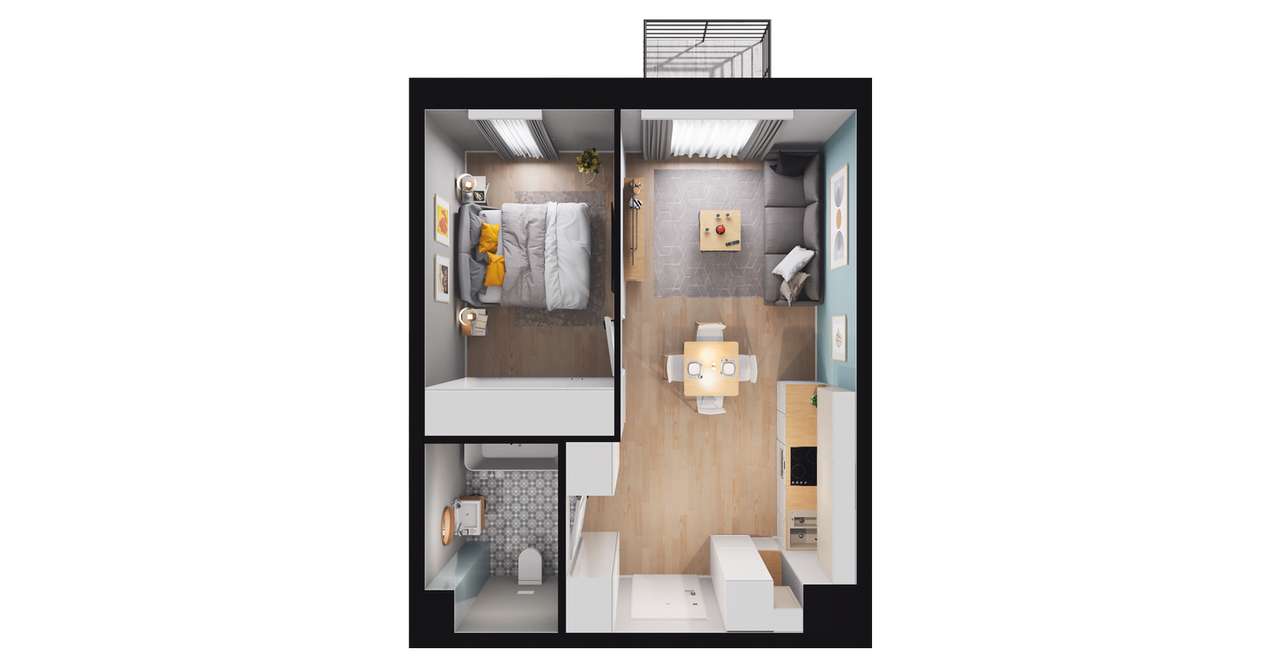 2-pokojowe mieszkanie 35m2 + balkon Bezpośrednio - Pełny obrazek: 2/8