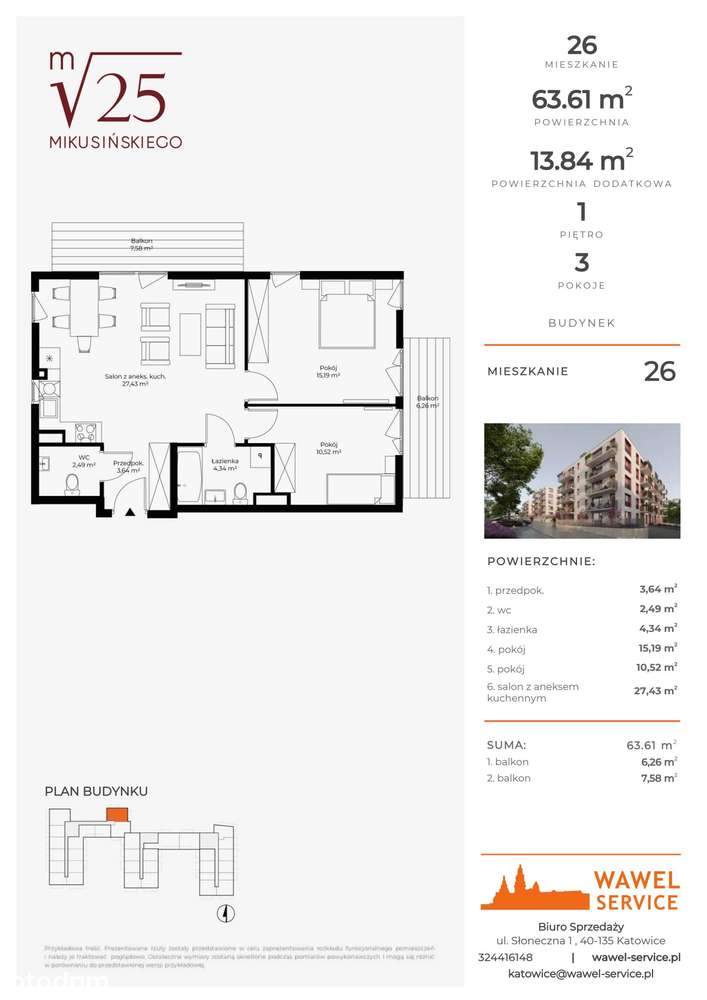 3-pokojowe mieszkanie 63m2 + 2 balkony - Pełny obrazek: 2/9