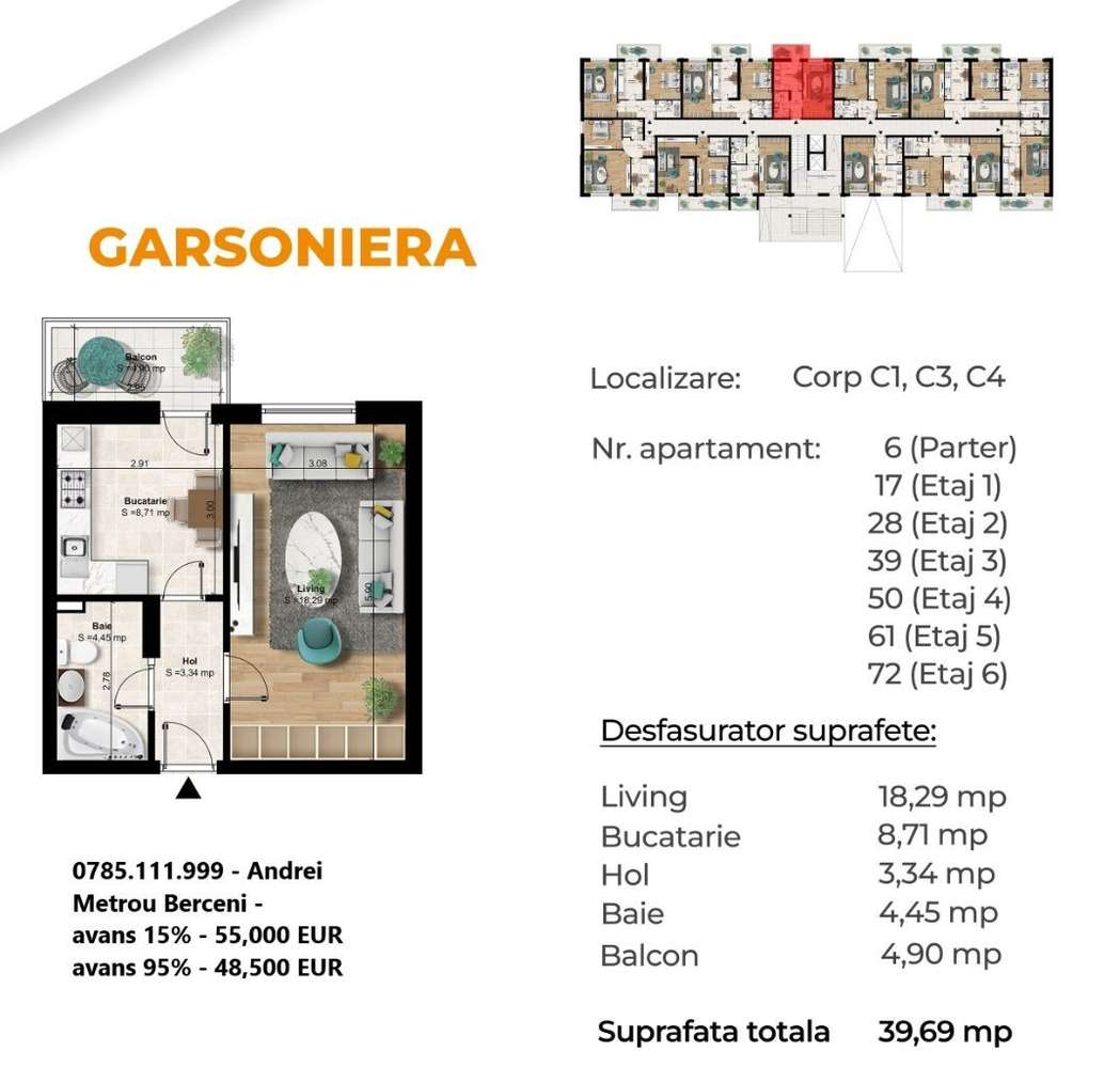 Metrou Berceni 350m - garsoniera 40mp - bucatarie patrata/proiect nou - Imagine principală: 2/4