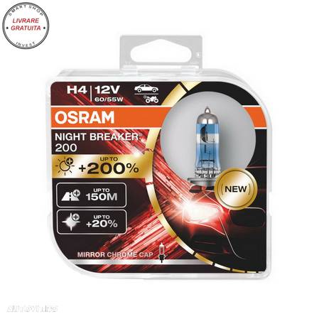 Set 2 Becuri Auto-Moto Halogen Osram NIGHT BREAKER 200 H4 Halogen 64193NB200 H4 12- livrare gratuita - 1