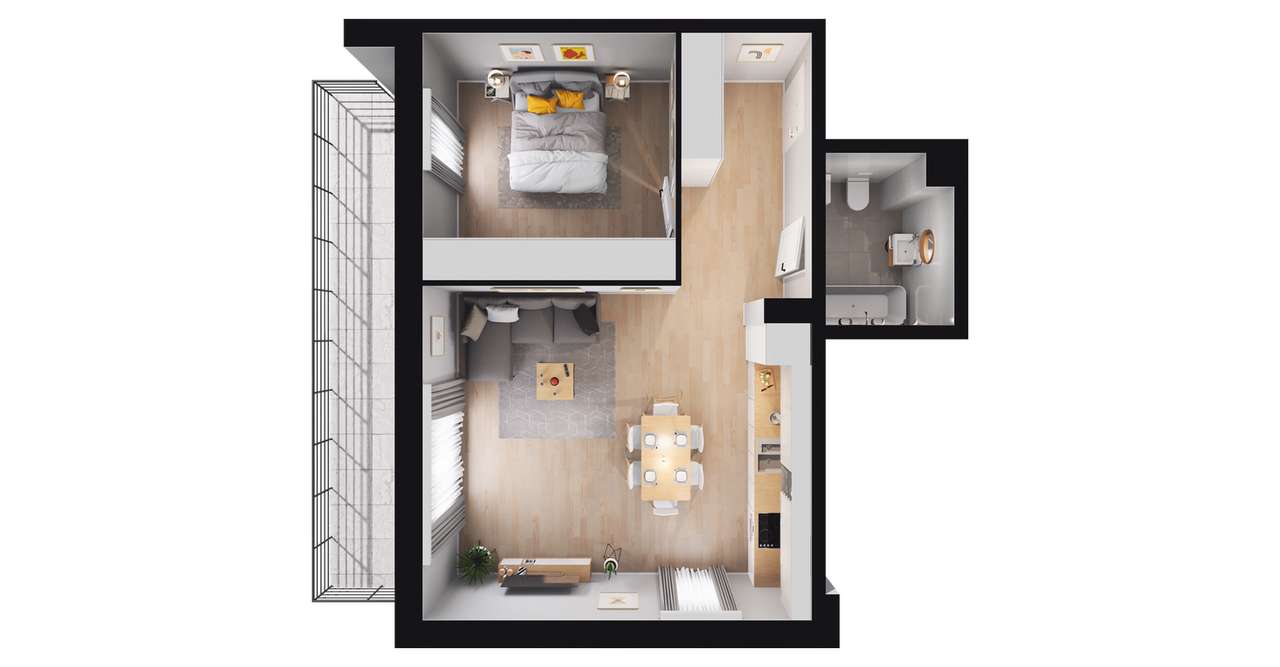 2-pokojowe mieszkanie 48m2 + balkon - Pełny obrazek: 2/8