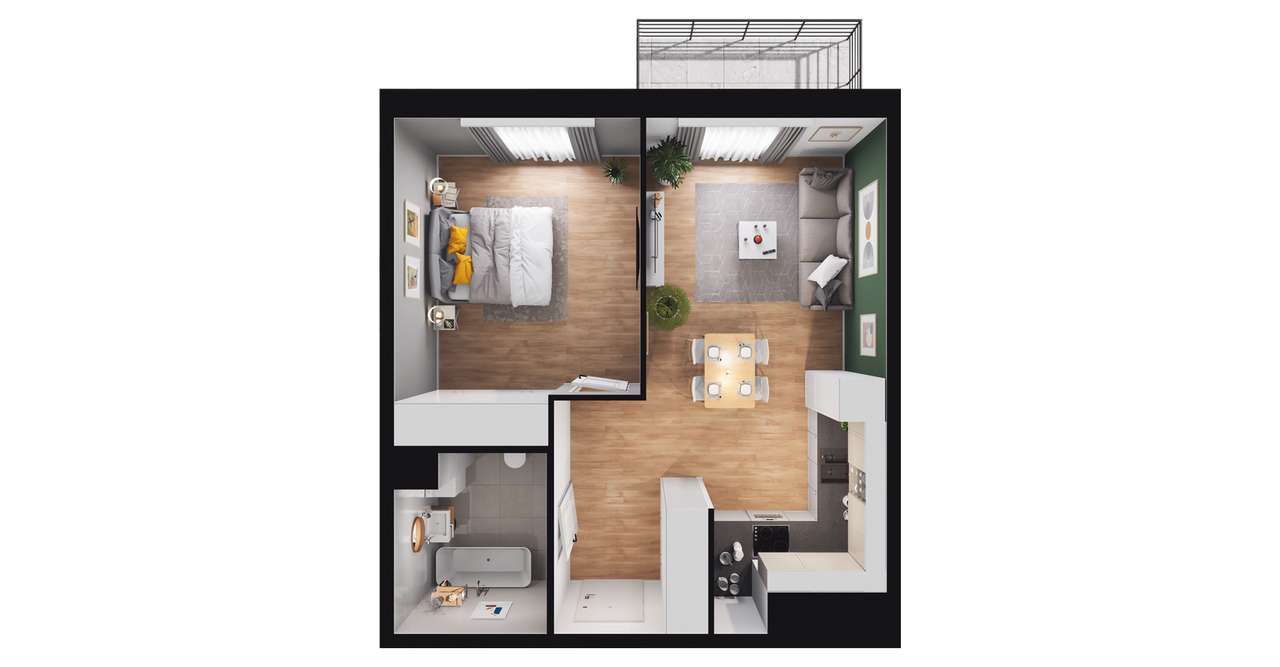 2-pokojowe mieszkanie 46m2 + balkon - Pełny obrazek: 2/8