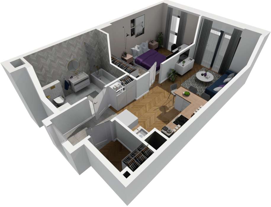 Centrum w 16 minut**Pełna oferta**Garaż w cenie w grudniu**Garderoba - Pełny obrazek: 4/6