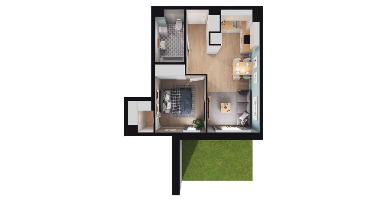 2-pokojowe mieszkanie 38m2 + ogródek - Pełny obrazek: 2/8