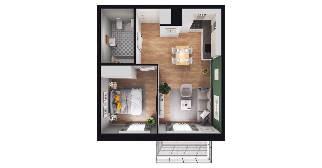 2-pokojowe mieszkanie 39m2 + balkon - Pełny obrazek: 2/8