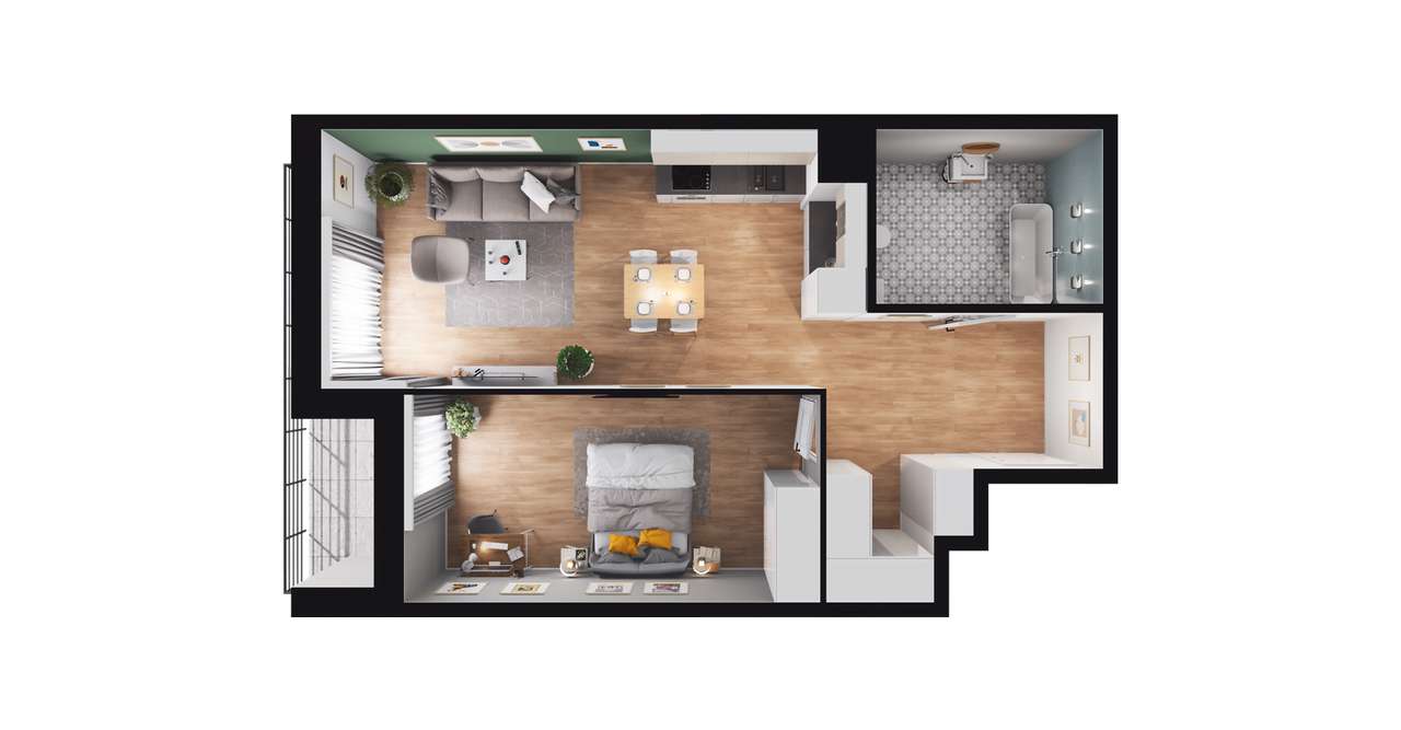 2-pokojowe mieszkanie 57m2 + balkon - Pełny obrazek: 3/9