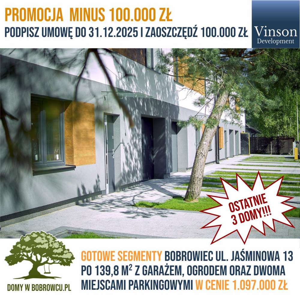 GOTOWE domy Bobrowiec Jaśminowa 13 PROMOCJA 100 tyś- ZOSTAŁY 3 DOMY!!! - Pełny obrazek: 1/18