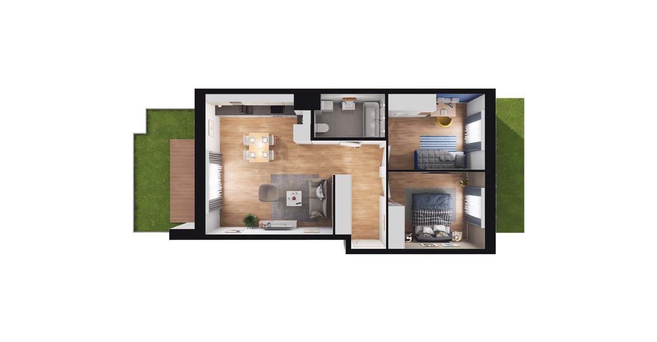 3-pokojowe mieszkanie 54m2 + 2 ogródki - Pełny obrazek: 2/8