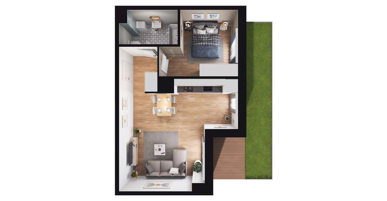 2-pokojowe mieszkanie 41m2 + ogródek Bezpośrednio - Pełny obrazek: 2/8