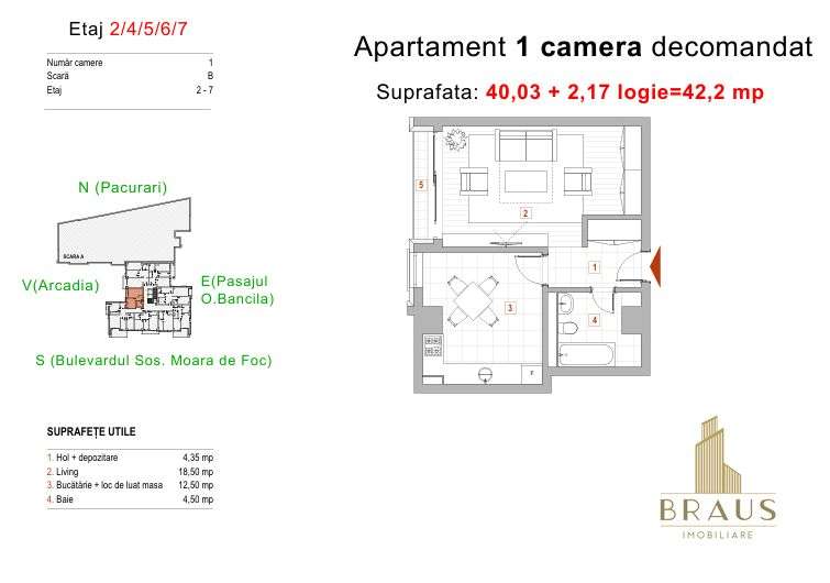Apartament 1 camera – experiența locuirii la nivel superior BRAUS! - Imagine principală: 2/7