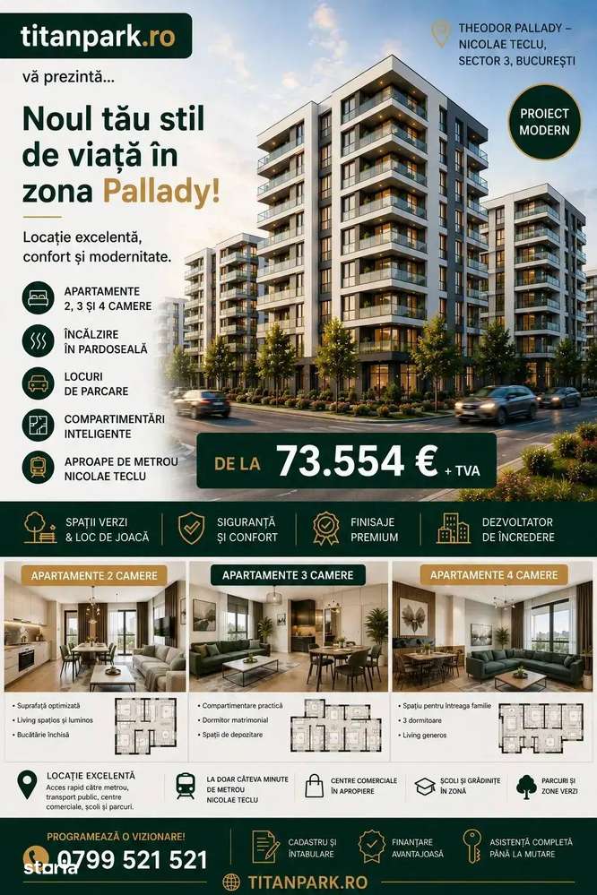 Apartament 2 Camere Parcare Gratis 0% COMISION Metrou Teclu Pallady