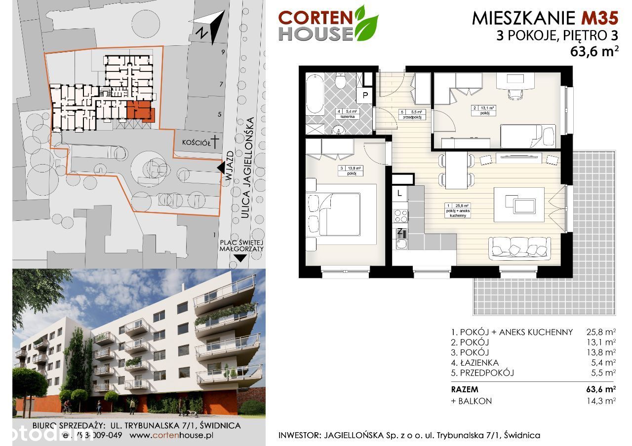 CortenHouse – 3 pokoje/aneks/balkon/63,6m² (M35)