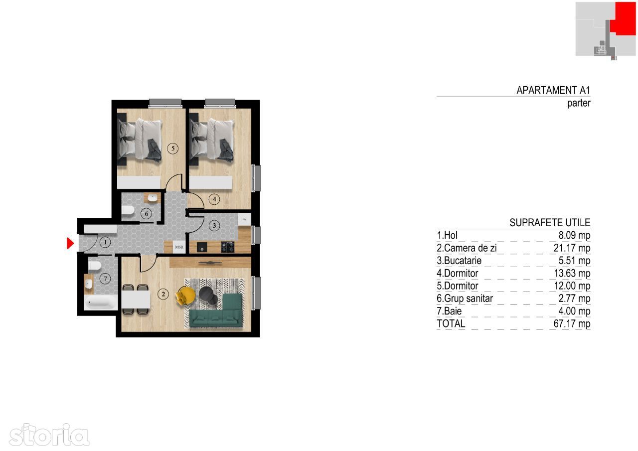 Apartament 3 camere /Otopeni/Ilfov /Luxury Residence-Curte 19mp