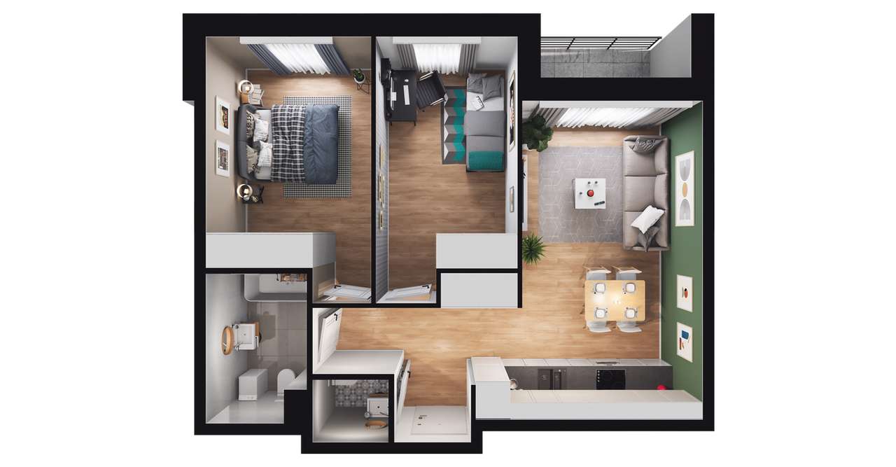 Gotowe 3-pokojowe mieszkanie 51 m2 + loggia - Pełny obrazek: 2/8