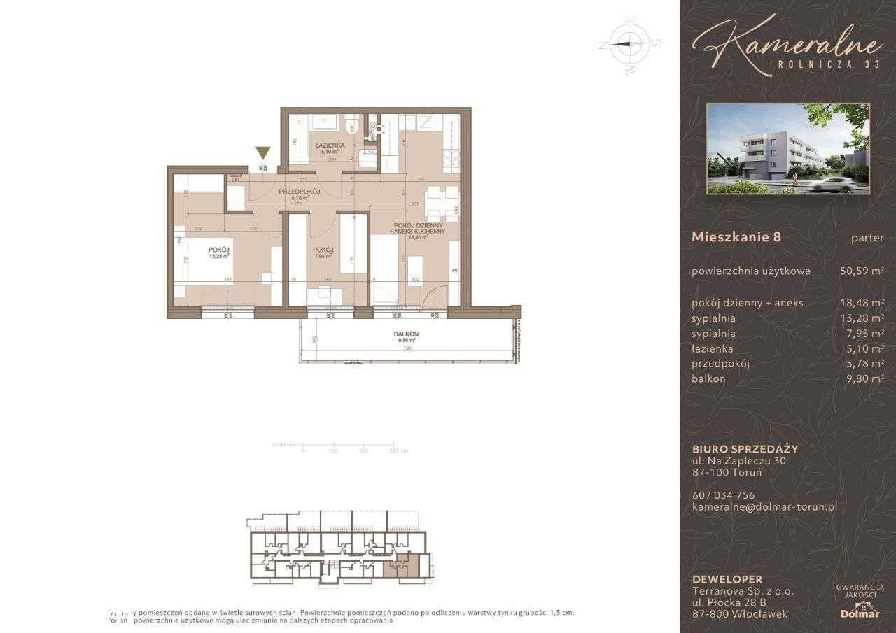 3-pokojowe mieszkanie 50,59 m2 + balkon - Pełny obrazek: 2/7