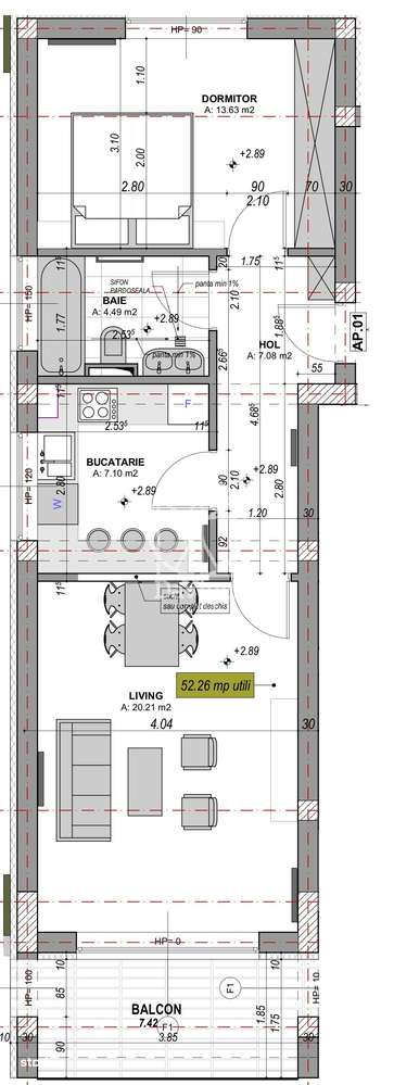 Apartament 2 camere decomandat, mobilat si utilat 52.26 mp + balcon - Imagine principală: 5/12