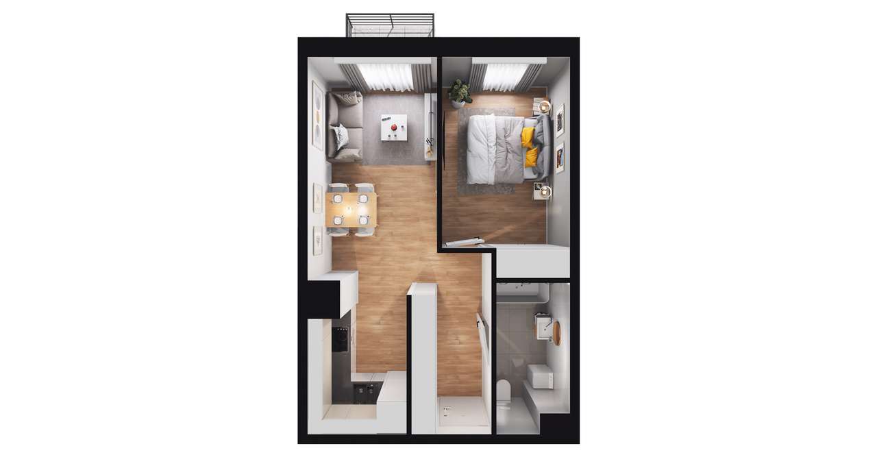 2-pokojowe mieszkanie 40m2 + balkon - Pełny obrazek: 3/9