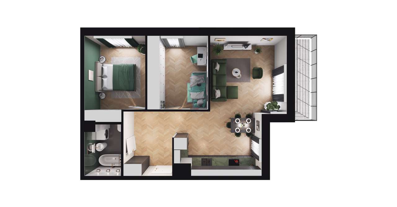 3-pokojowe mieszkanie 58m2 + balkon - Pełny obrazek: 2/7