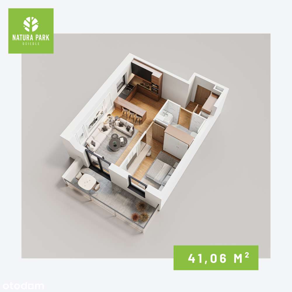 2 pokoje - 41,06m2 |Okno w kuchni |Winda | Natura - Pełny obrazek: 2/7