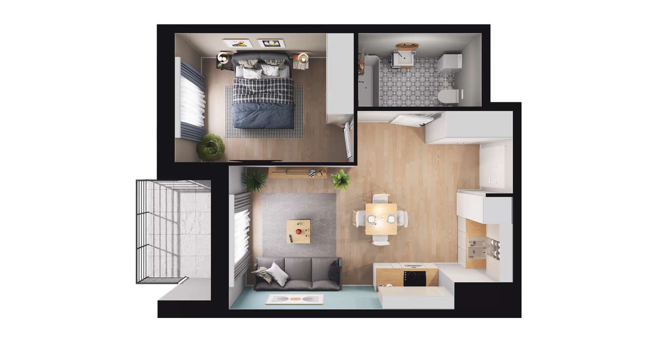 2-pokojowe mieszkanie 39m2 + balkon - Pełny obrazek: 2/8