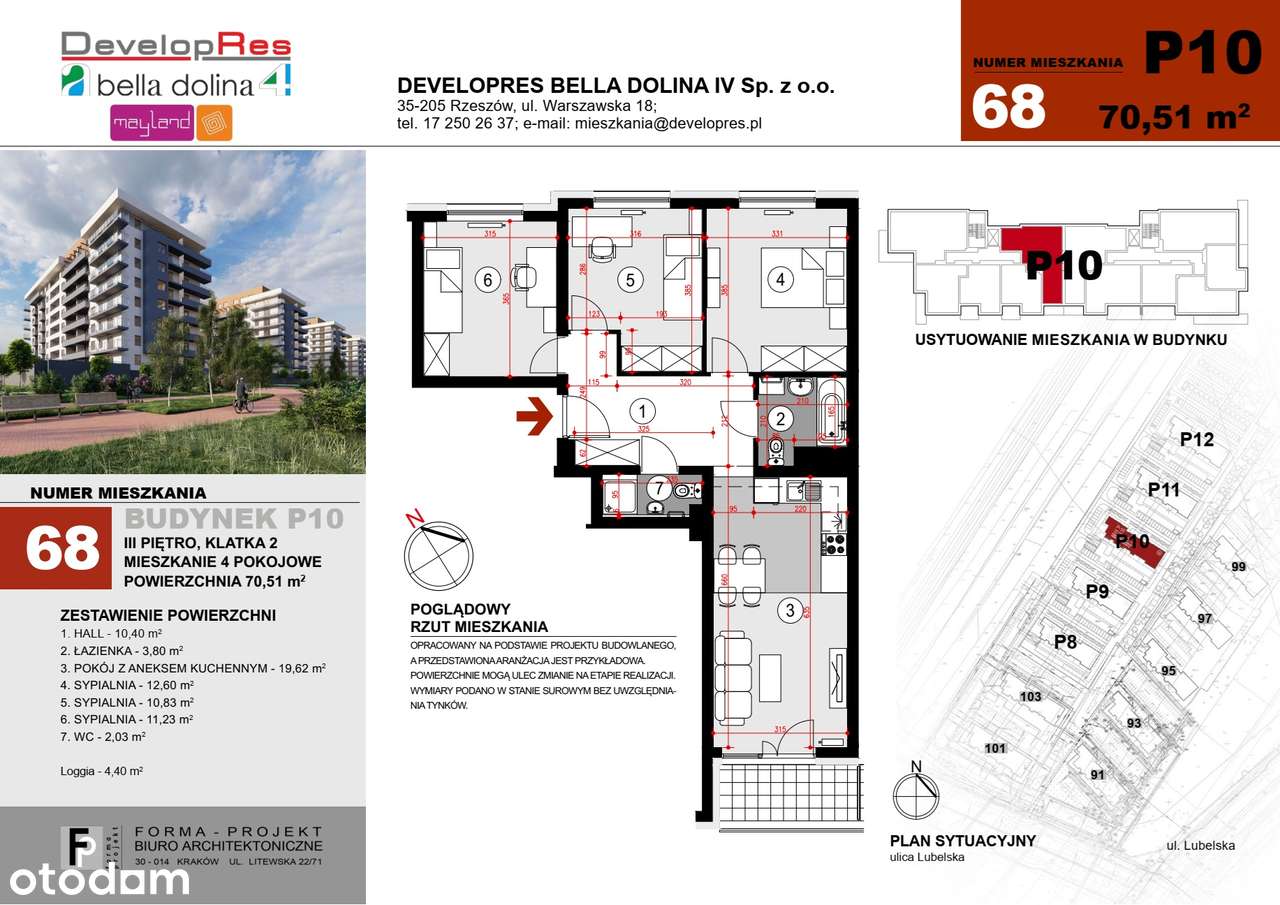 Rozkład dostosowany do potrzeb rodziny| 4 pokoje | 70,70 m² | P10‑68