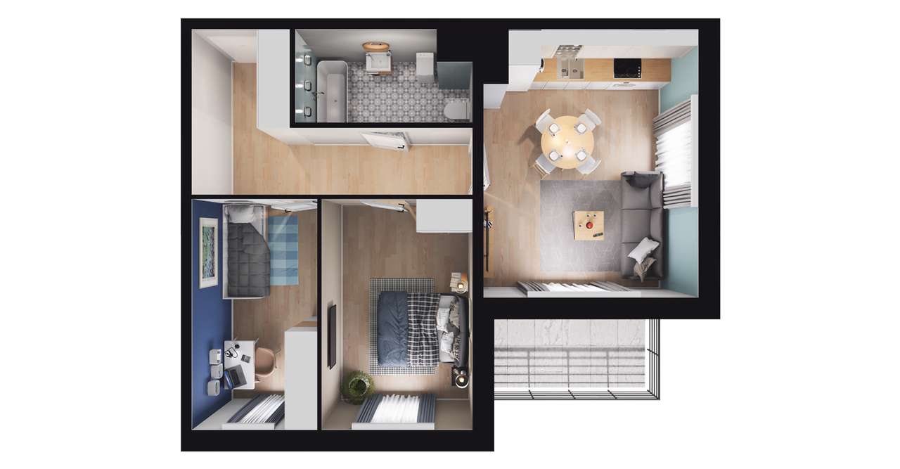 3-pokojowe mieszkanie 56m2 + balkon - Pełny obrazek: 2/5