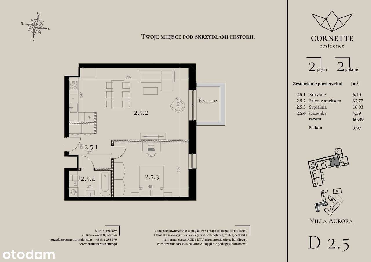 2-pokojowe mieszkanie 60m2 + balkon Bezpośrednio - Pełny obrazek: 2/7