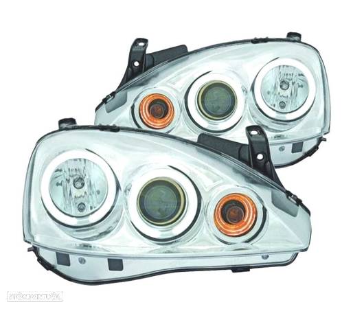 FARÓIS ANGEL EYES CCFL PARA OPEL CORSA C 00-06 FUNDO CROMADO - 1