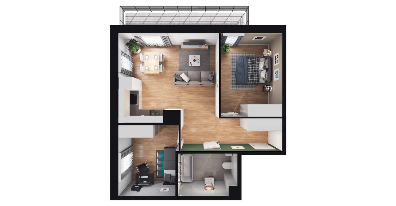 3-pokojowe mieszkanie 57m2 + balkon - Pełny obrazek: 2/8