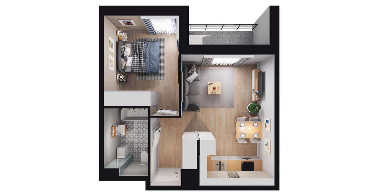 2-pokojowe mieszkanie 38m2 + loggia Bezpośrednio - Pełny obrazek: 2/7