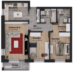 Apartament cu 3 camere - termen de finalizare - Iunie 2021