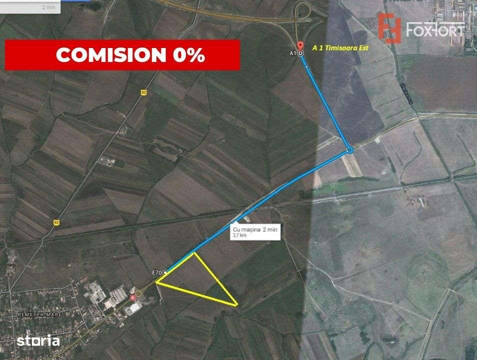 Teren de vanzare la 2,7 km de autostrada, front de 163 ml COMISION 0% - Imagine principală: 1/2