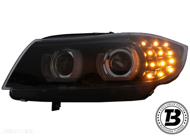 Faruri 3D LED Angel Eyes compatibile cu BMW Seria 3 E90 E91 AFS - 5