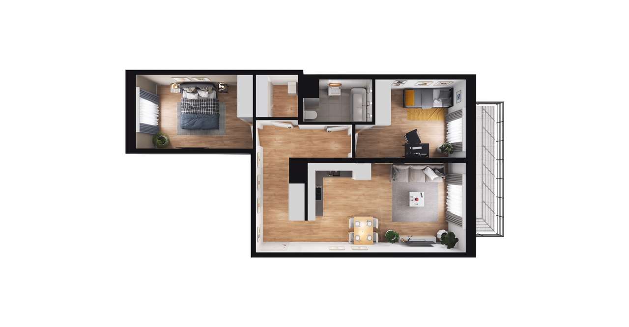 3-pokojowe mieszkanie 59m2 + balkon - Pełny obrazek: 2/6