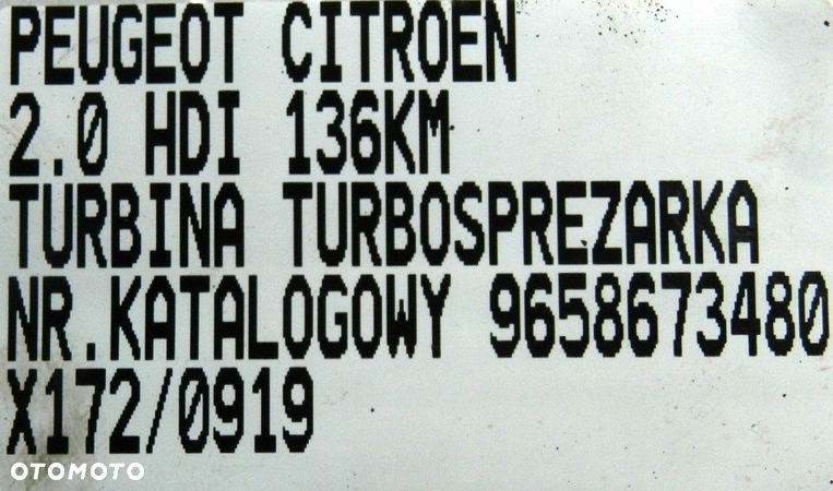 TURBOSPRĘŻARKA 9658673480 PEUGEOT CITROEN 2.0 HDI - 9