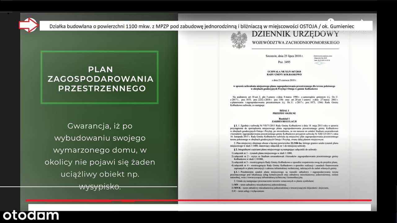 GUMIEŃCE ul. Ostoja - działka na Sprzedaż z MPZP-8