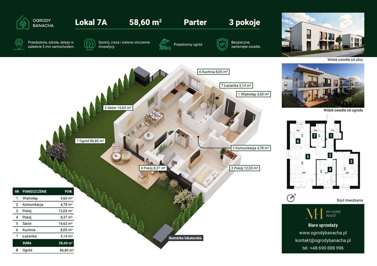 Bezczynszowe mieszkanie z dużym ogrodem, zamknięty teren, parking-3