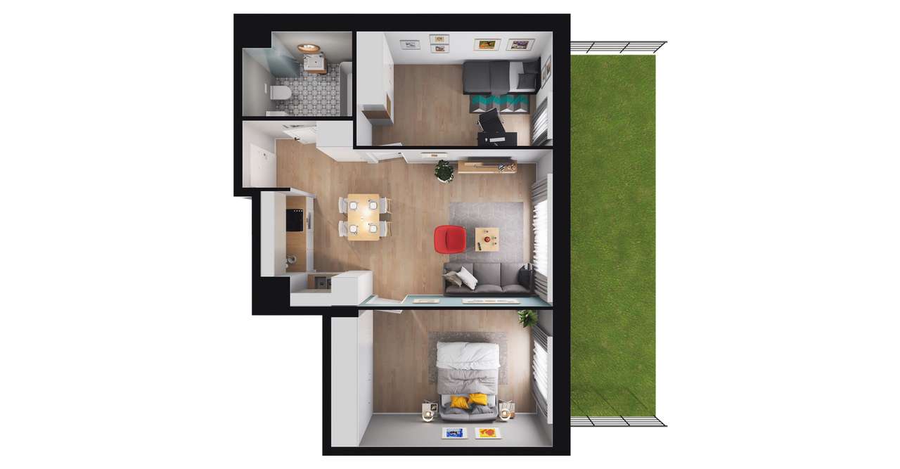 3-pokojowe mieszkanie 53m2 + ogródek - Pełny obrazek: 2/8