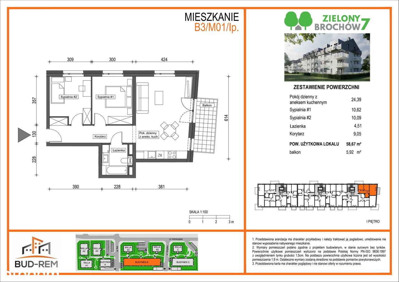 3-pokojowe mieszkanie 58m2 + balkon Bezpośrednio - Pełny obrazek: 2/8