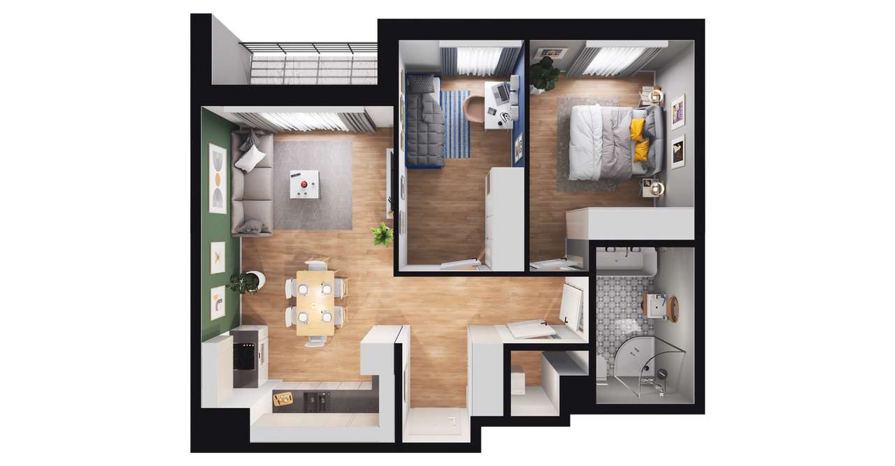 3-pokojowe mieszkanie 58m2 + loggia - Pełny obrazek: 2/8