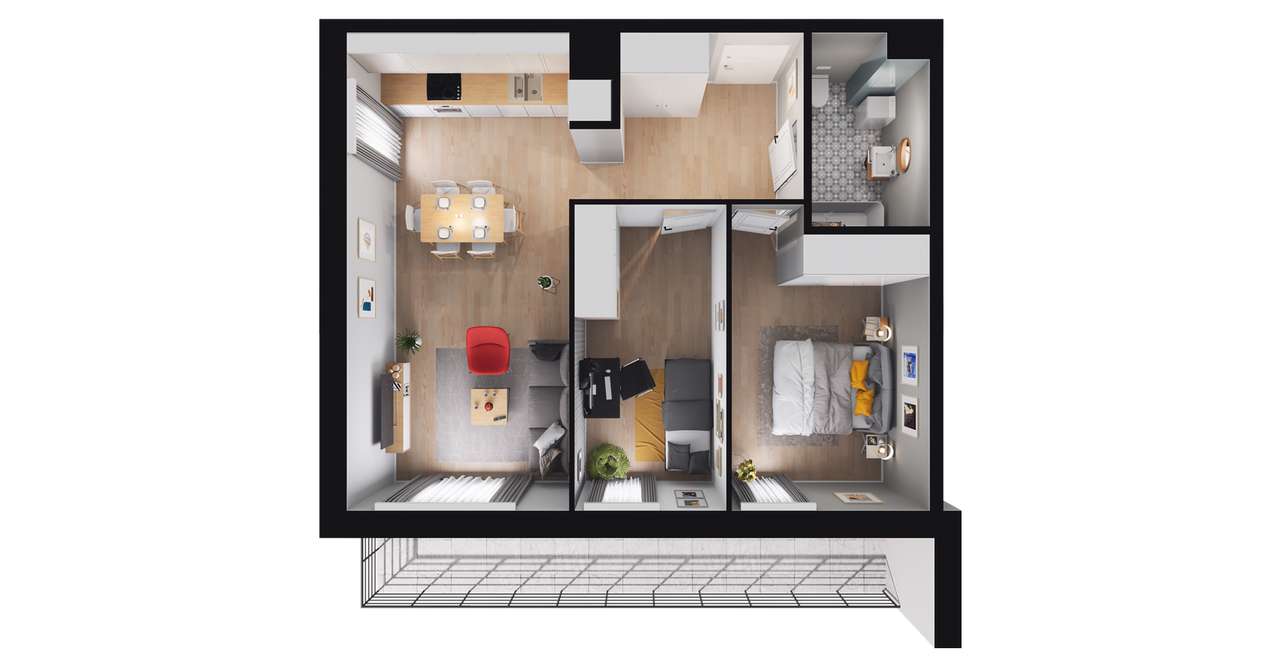 3-pokojowe mieszkanie 57m2 + balkon Bezpośrednio - Pełny obrazek: 2/8