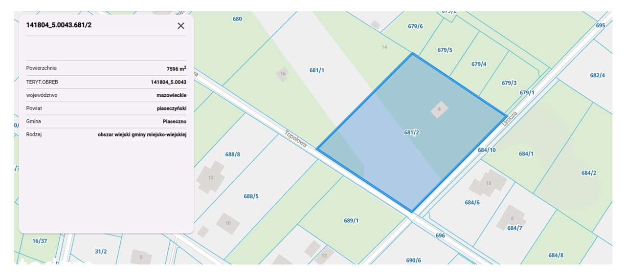Złotokłos – ul. Urocza / ul. Topolowa 7596m2 (76ar), 84m x 91m-6