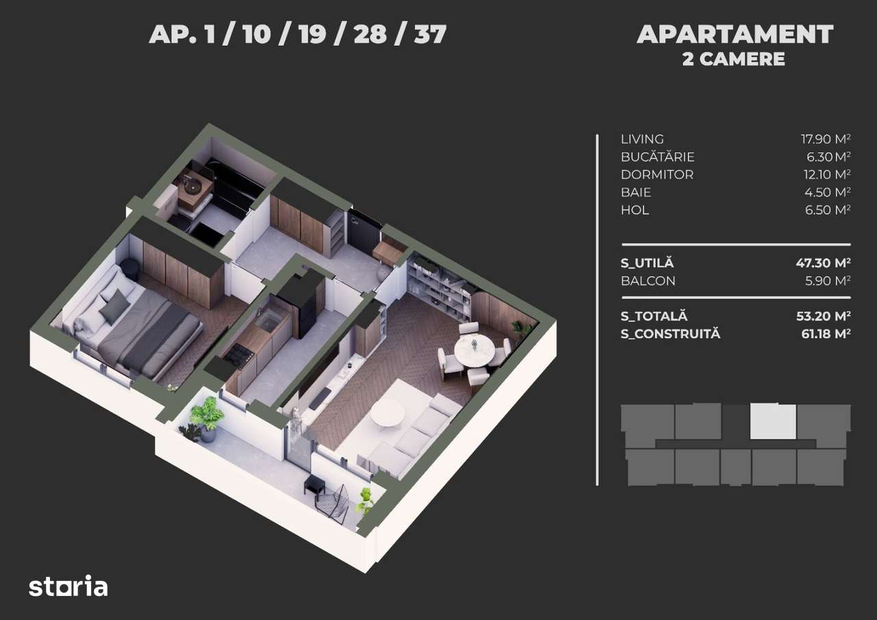 Apartament 2 Camere Sector 4 Grand Arena 53.20Mp - Imagine principală: 2/6