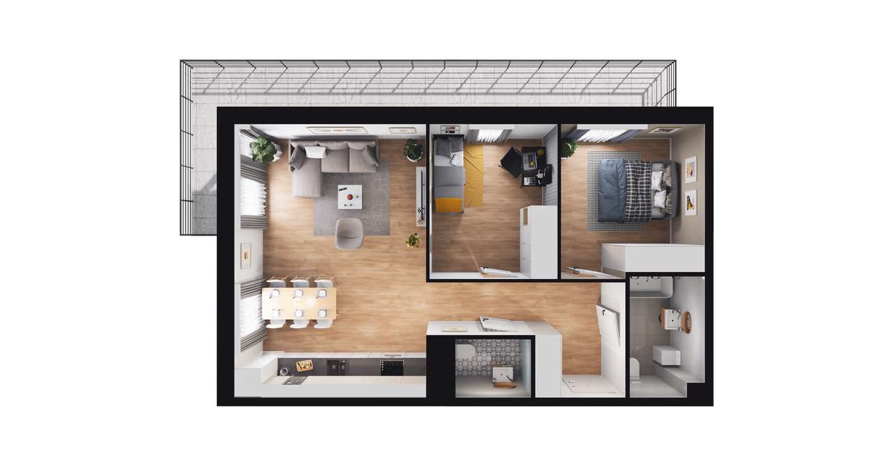 3-pokojowe mieszkanie 65m2 + balkon - Pełny obrazek: 2/8