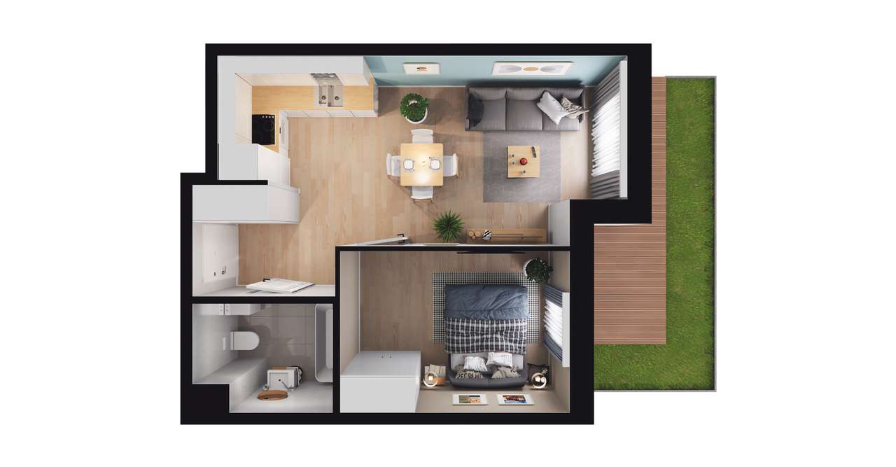 2-pokojowe mieszkanie 38m2 + ogródek - Pełny obrazek: 2/8