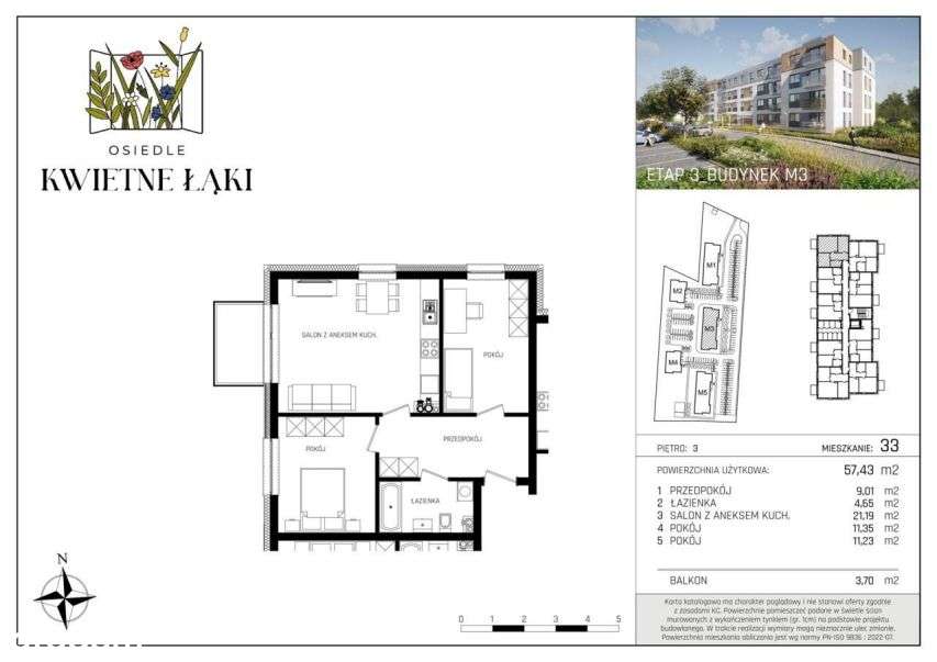 3-pokojowe mieszkanie 57m2 Bez Prowizji - Pełny obrazek: 2/6